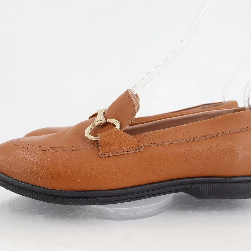 Bruno Magli Nerano Leather Loafers Women Size 38 Brown Gold bit AS IS